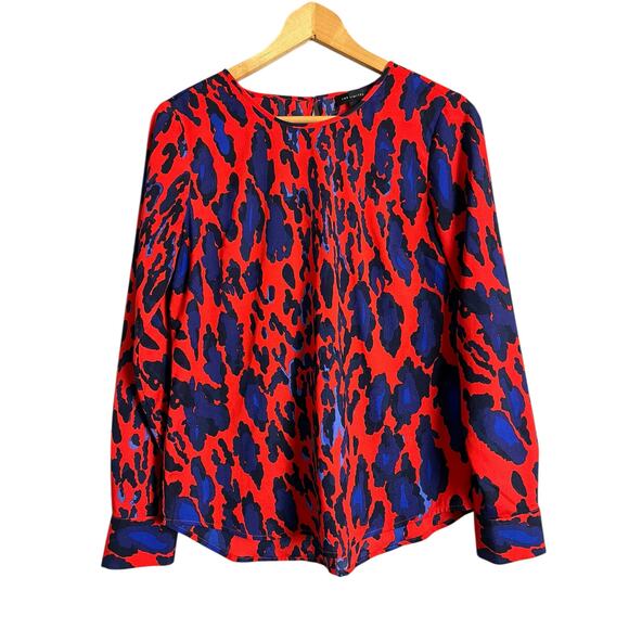 The Limited Blouse Women's Small Red Blue Animal Print Long Sleeve Polyester - Picture 1 of 4